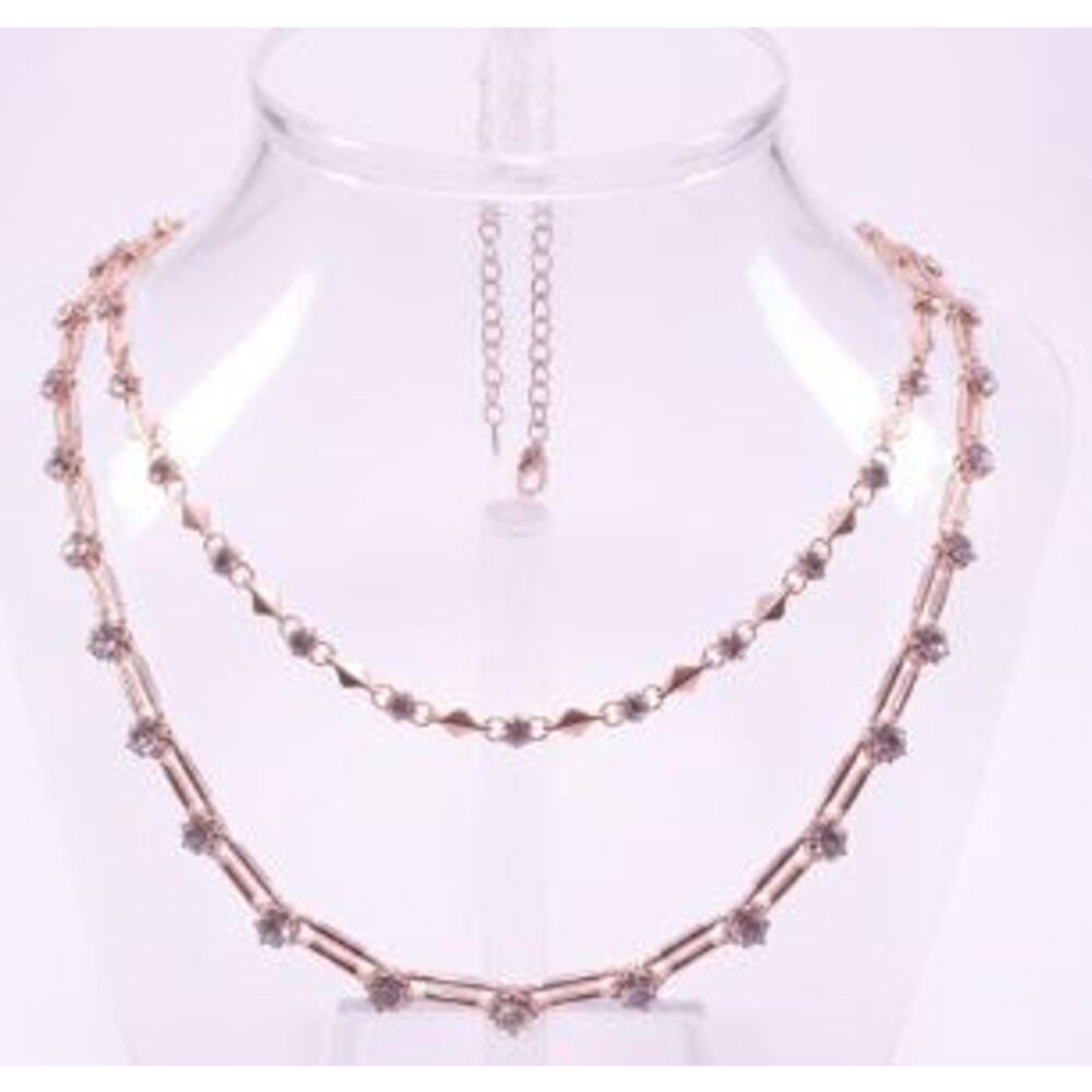 Anthropologie Delicate Gold link Crystal Choker Necklace Set of 2 NWOT 68